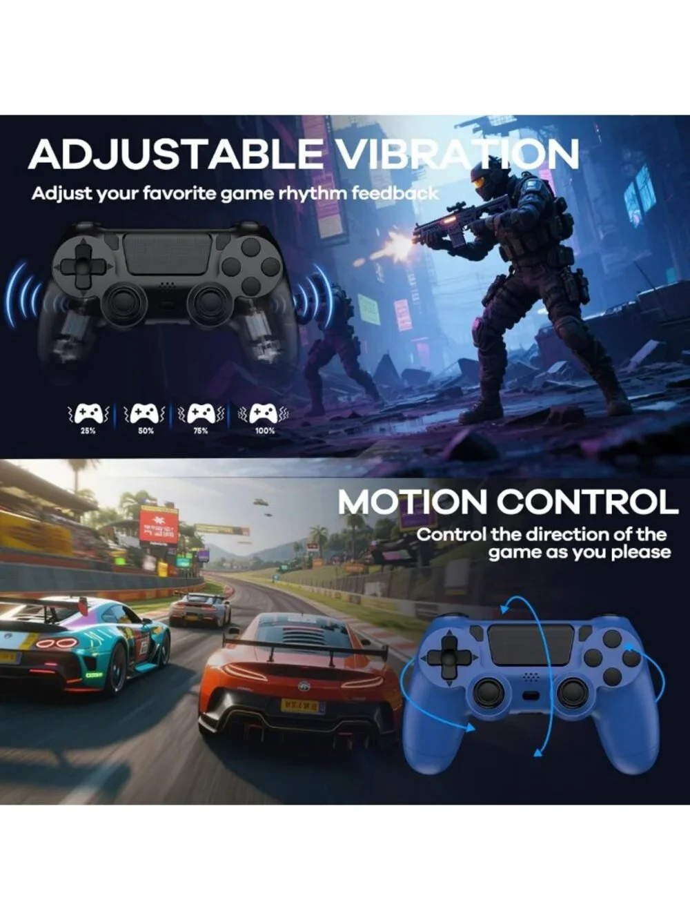 Wireless Game Controller 2-Pack with LED Charging Dock & USB Cables for PS4